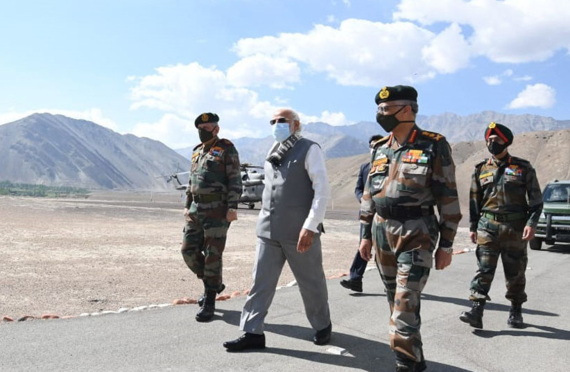 India's prime minister visits Ladakh on 3 July 2020 where he interacted with Indian military personnel deployed at forward positions. (photo credit: PRIME MINISTER'S OFFICE/GODL-INDIA/VIA WIKIMEDIA COMMONS)
