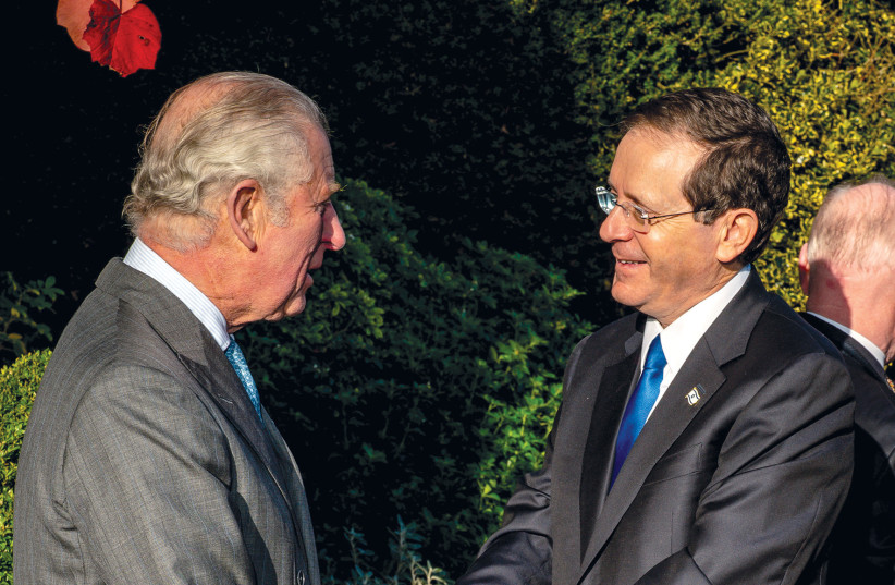  Britain’s Prince Charles, now the monarch, meets President Isaac Herzog at Highgrove House in Tetbury, Gloucestershire, on November 22, 2021.  (credit: BEN BIRCHALL/POOL/REUTERS)
