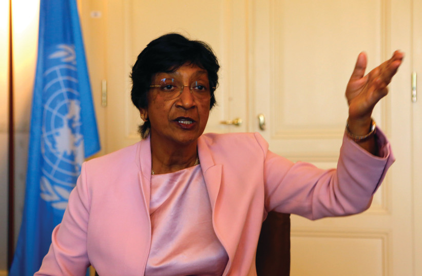  NAVI PILLAY, who heads the newest UN ‘commission of inquiry’ on Israel, has been called out for prejudice, say the writers. (photo credit: RUBEN SPRICH / REUTERS)