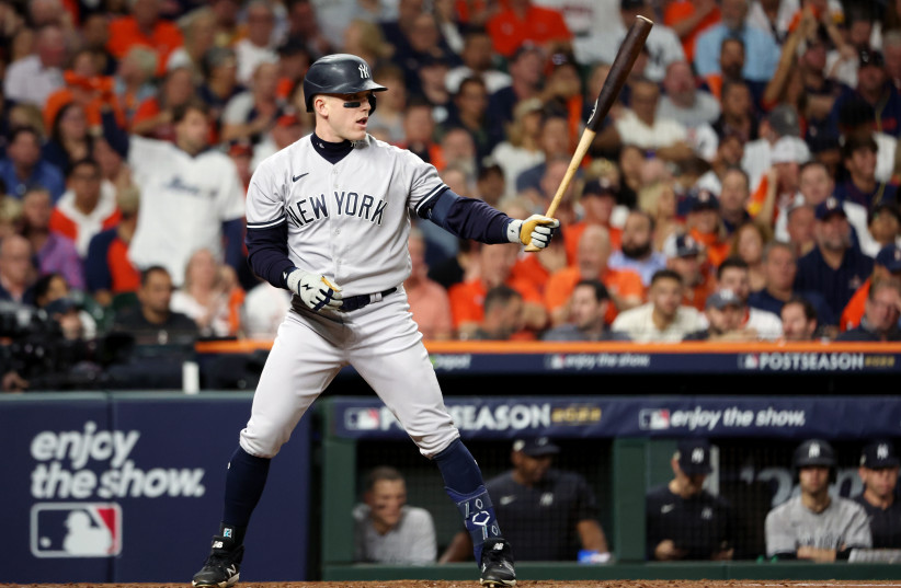  Harrison Bader bats during the American League Championship Series between the New York Yankees and the Houston Astros, Oct. 20, 2022.  (photo credit: Mary DeCicco/MLB Photos via Getty Images)