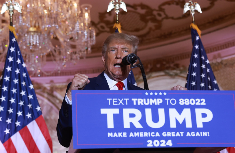  Donald Trump speaks during an event at his Mar-a-Lago home in Palm Beach, Fla., Nov. 15, 2022.  (photo credit: JOE RAEDLE/GETTY IMAGES)