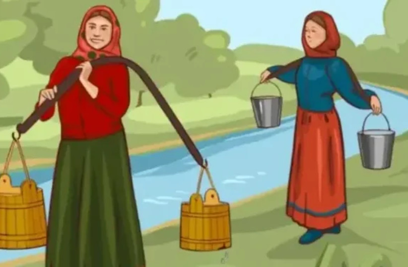  Which woman is holding more water? (photo credit: Tiktok/Maariv)