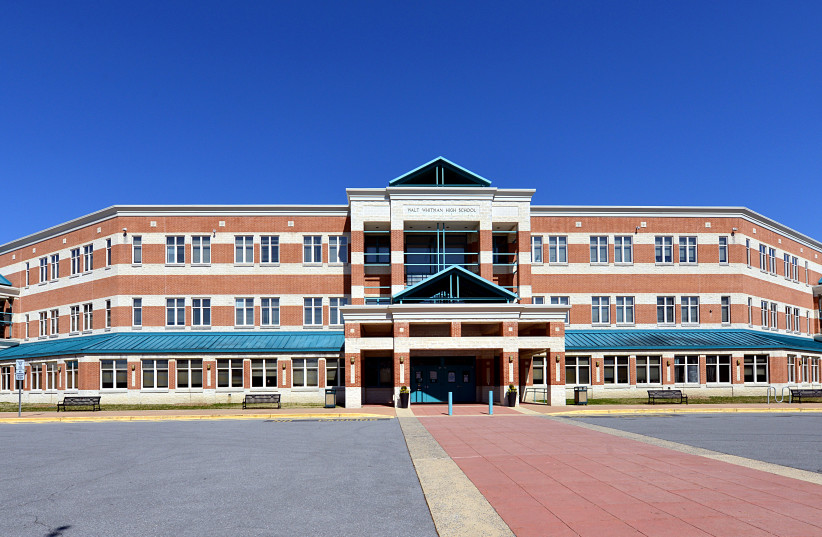 The front of Walt Whitman High School (photo credit: G. EDWARD JOHNSON/CC BY 4.0 (https://creativecommons.org/licenses/by/4.0)/VIA WIKIMEDIA COMMONS)