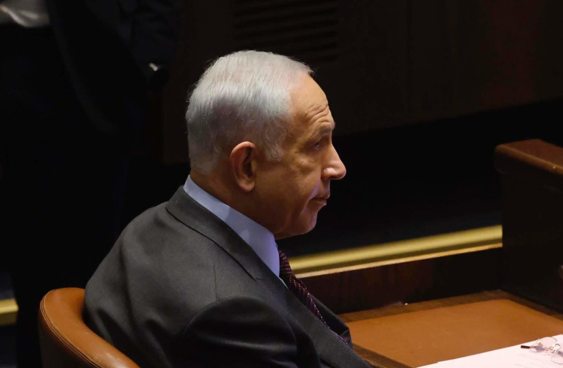  Prime minister-designate Benjamin Netanyahu at the Knesset plenum, December 19, 2022 (photo credit: MARC ISRAEL SELLEM)