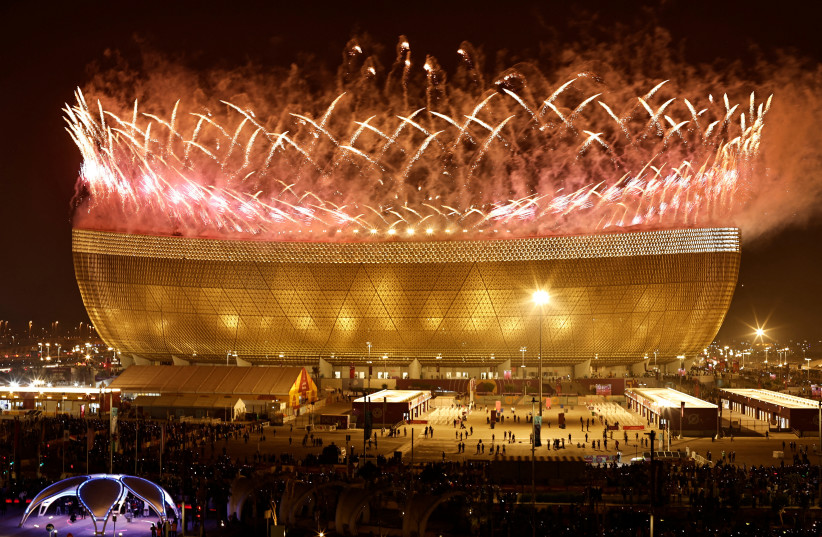  Soccer Football - FIFA World Cup Qatar 2022 - Final - Argentina v France - Lusail Stadium, Lusail, Qatar - December 18, 2022 General view of a pyrotechnic display pictured from outside the stadium after the match (credit: HAMAD I MOHAMMED/REUTERS)