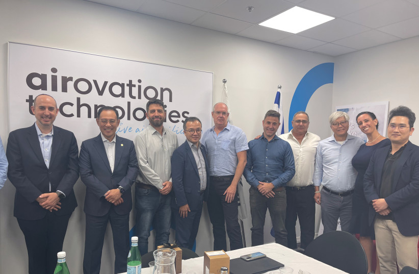  THE KOLON delegation from South Korea visits the Airovation offices in Israel. (photo credit: Airovation)