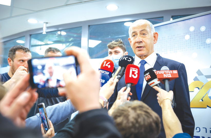  BENJAMIN NETANYAHU speaks to the media. Netanyahu has been a masterful portrayer and advocate of an Israel that, however successful, is always tenuous and under threat, says the writer.  (credit: OLIVIER FITOUSSI/FLASH90)