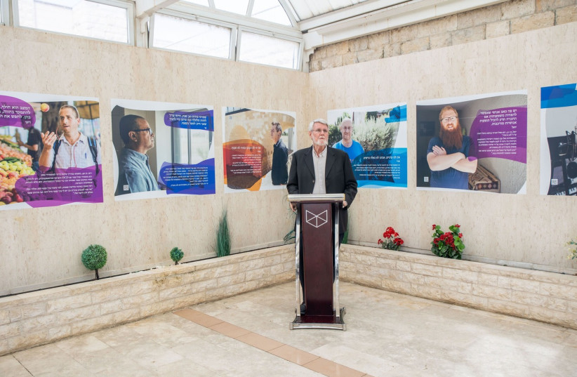 Prof. Chaim Sukenik, president of the Jerusalem College of Technology, delivers remarks at the launch of the Deconstructing Stigma campaign at the school’s Lev campus.(credit: MICHAEL ERENBURG)