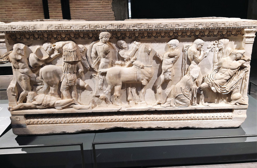  THE ORNATE sarcophagus of Achilles, one of the highlights on display at Adana’s archaeological museum.  (credit: ORI LEWIS)