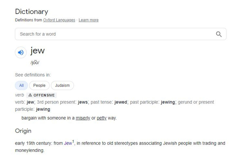  Google's definition of the word 'Jew,' as seen on December 27, 2022. (photo credit: screenshot)