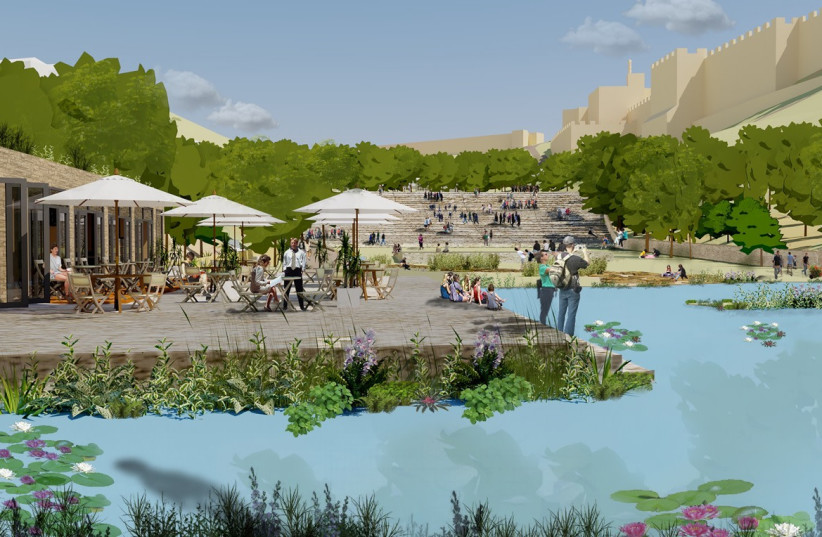  An illustration of the new-look Sultan's Pool site in Jerusalem (photo credit: JERUSALEM FOUNDATION)