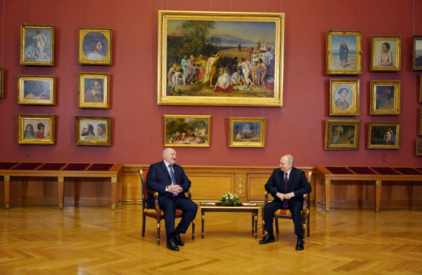  Russian President Vladimir Putin attends a meeting with Belarusian President Alexander Lukashenko on the sidelines of an informal summit of the Commonwealth of Independent States (CIS) leaders at the State Russian Museum in Saint Petersburg, Russia December 27, 2022. (credit: Sputnik/Kremlin/Reuters)
