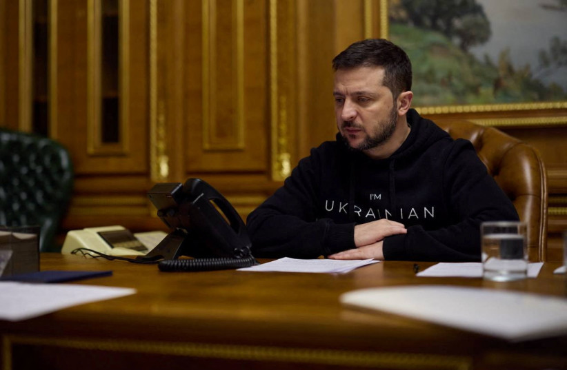 Ukraine's President Volodymyr Zelensky speaks with India's Prime Minister Narendra Modi via phone line, amid Russia's attack on Ukraine, in Kyiv, Ukraine December 26, 2022.  (photo credit: Ukrainian Presidential Press Service/Handout via REUTERS)