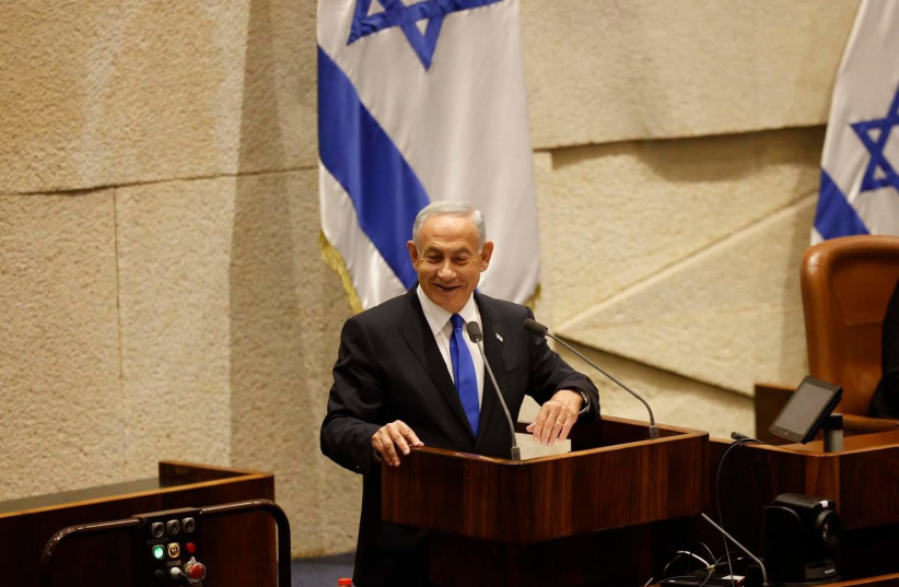  PM Netanyahu at the swearing-in ceremony of the new government in the Knesset, December 29 2022. (photo credit: MARC ISRAEL SELLEM)