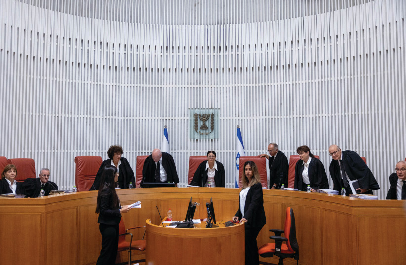 THE JUSTICES of the Supreme Court justices arrive for a court hearing in October. (photo credit: YONATAN SINDEL/FLASH90)