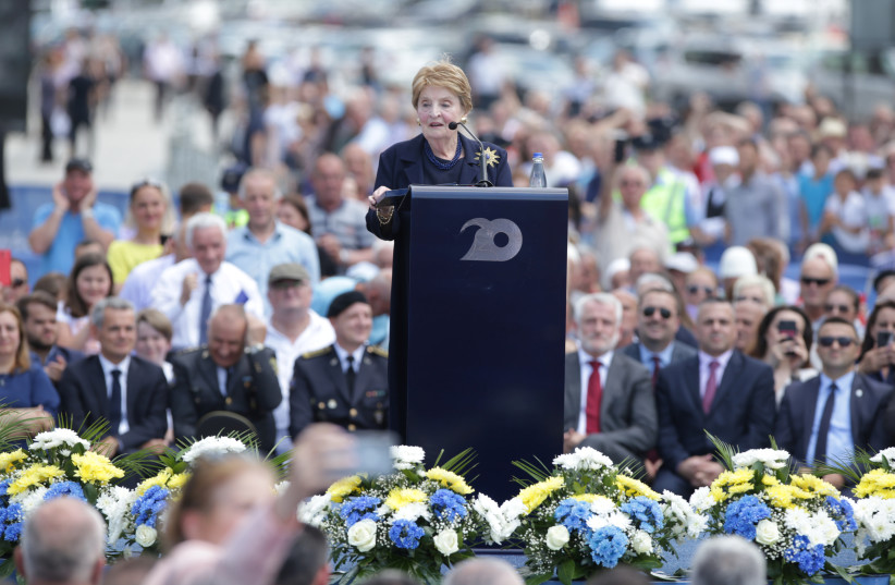  Former US Secretary of State Madeleine Albright delivers her speech during the 20th anniversary of the Deployment of NATO Troops in Kosovo in Pristina, Kosovo June 12, 2019.  (credit: REUTERS/FLORION GOGA)