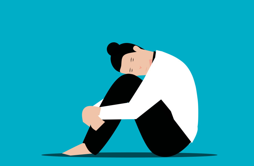  depression, anxiety, sad, emotion, girl, unhappy, depressed, introvert, woman, alone, cartoon, mental, health, stress, disorder, disease, fear, mood, sadness, psychology, sorrow, tired, stressed, loneliness, frustration (photo credit: MOHAMED HASSAN/PIXABAY)