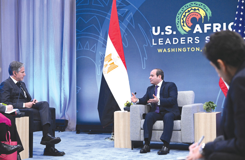  US SECRETARY of state Anthony Blinken meets with Egyptian President Abel Fattah el-Sissi during the US-Africa Leaders Summit in Washington, last month (photo credit: MANDEL NGAN/REUTERS)