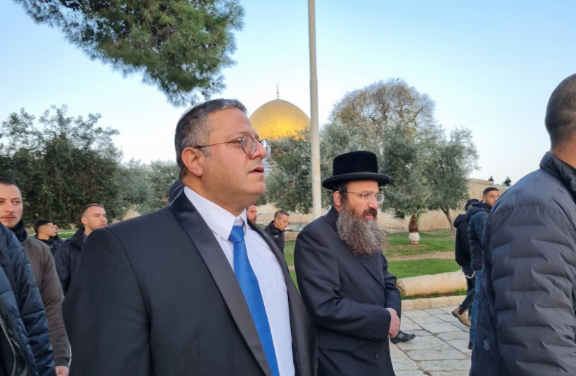  National Security Minister Itamar Ben-Gvir on Temple Mount on Tuesday, January 3, 2023 (photo credit: PUBLIC SECURITY MINISTRY)