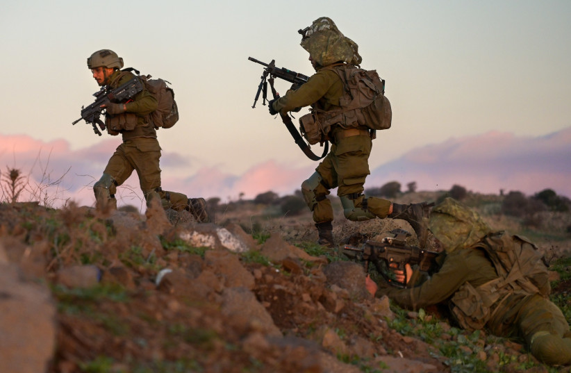  Soldiers from Givati Brigade train in an urban warfare, near Kibbutz Merom Golan in northern Golan Heights on December 27, 2022 (credit: MICHAEL GILADI/FLASH90)
