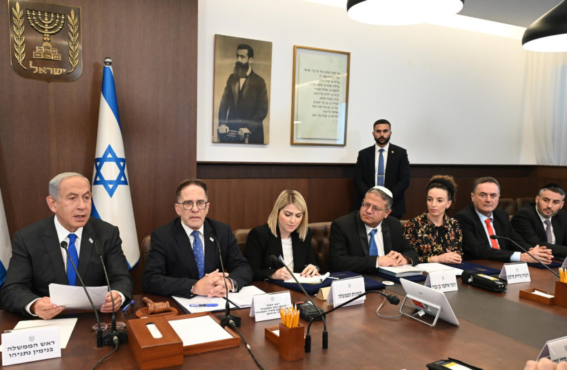  Prime Minister Benjamin Netanyahu leads a cabinet meeting on January 3, 2023 (photo credit: AVSHALOM SASSONI/MAARIV)