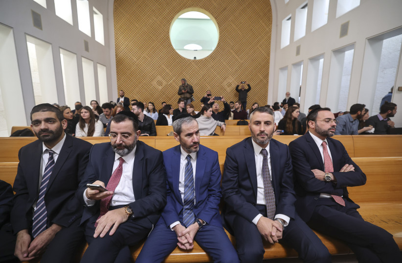 Shas party members t arrives for a court hearing on petitions demanding the annulment of the appointment of Shas leader Arye Deri as a government minister due to his recent conviction on tax offenses at the Supreme Court in Jerusalem, on January 05, 2023. (credit: YONATAN SINDEL/FLASH90)