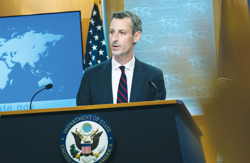  US STATE DEPARTMENT spokesman Ned Price speaks during a news conference in Washington. (photo credit: MANUEL BALCE CENETA/REUTERS)