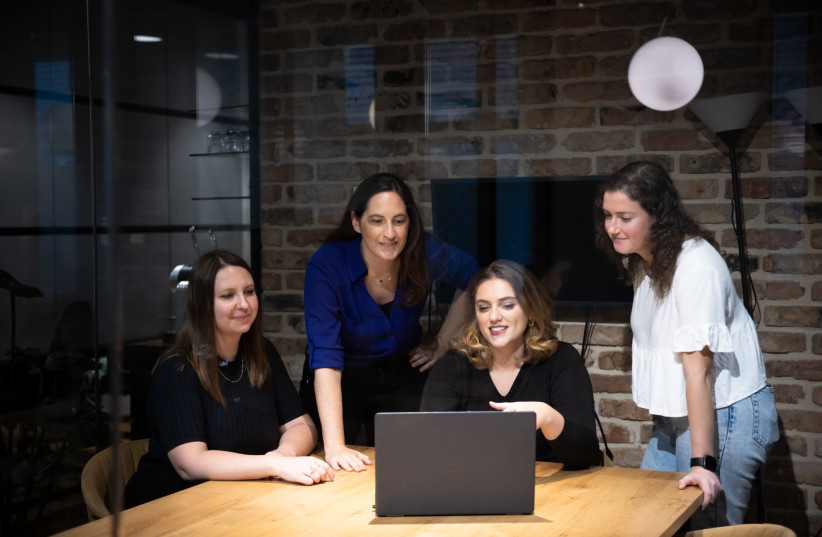  THE CYBERWELL team at their offices in Tel Aviv. (From left),Vered Andre’ev, head of research; Lara Portnoy, program and ops manager; Tal-Or Cohen Montemayor, founder and executive director; Rachel Brynien, partnerships and growth leader.  (photo credit: Hagar Bader)