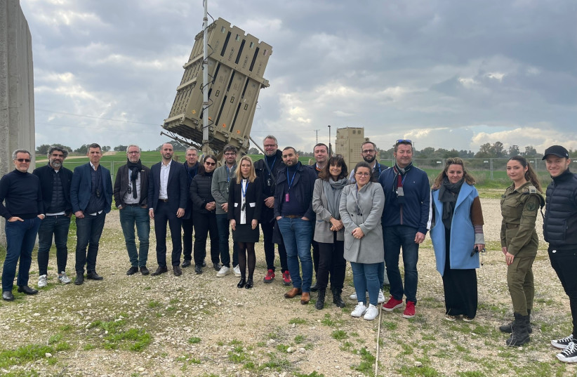  French MP delegation visits an Iron Dome battery on their early January Israel visit led by ELNET.  (photo credit: Courtesy of ELNET)