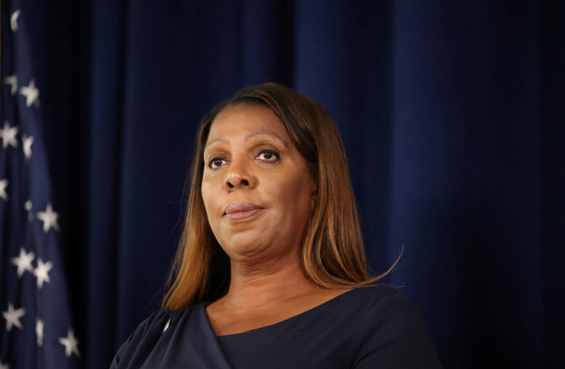New York State Attorney General Letitia James speaks at a news conference after former U.S. President Donald Trump's White House chief strategist Steve Bannon arrived to surrender, in New York, US, September 8, 2022. (credit: REUTERS/CAITLIN OCHS)