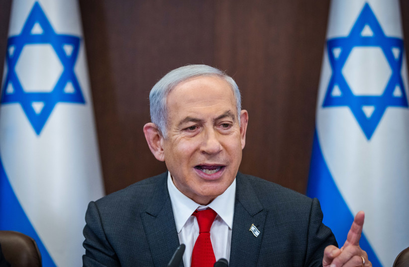  Prime Minister Benjamin Netanyahu leads a government conference at the Prime Minister's office in Jerusalem on January 8, 2023 (photo credit: OLIVIER FITOUSSI/FLASH90)