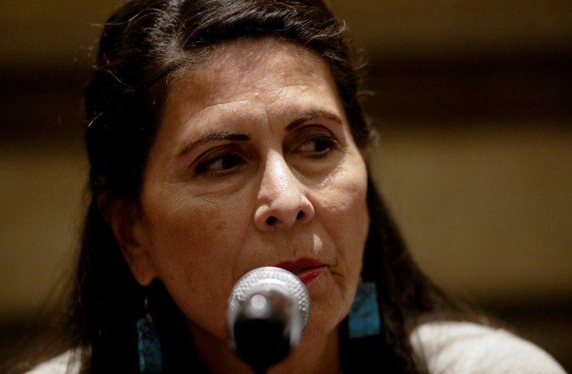 New Mexico State Senator Linda Lopez, who is pro-abortion rights, speaks during a news conference after a tour through Mexico to learn about Mexican strategies on pro-abortion from activists, to help women in places where abortion is banned, at Quinta Real hotel, in San Pedro Garza Garcia, Mexico (credit: REUTERS/DANIEL BECERRIL)