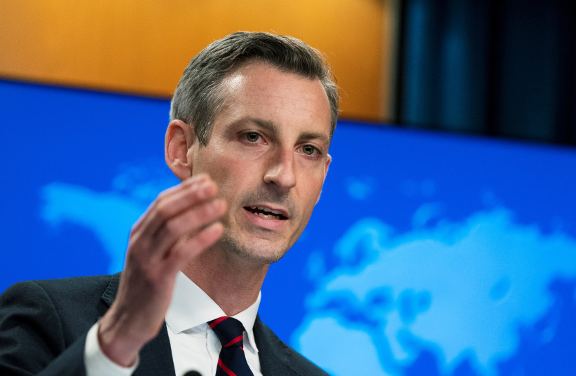 US State Department spokesperson Ned Price speaks during a news conference in Washington, US, March 10, 2022. (photo credit: MANUEL BALCE CENETA/POOL VIA REUTERS)