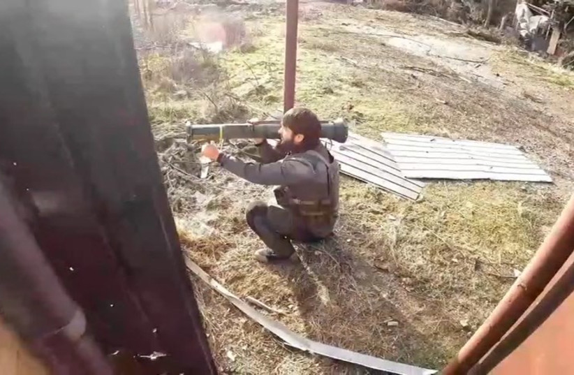  Rustam Azhiev, now leader of Chechen units in the Ukrainian Foreign Legion against Russia, is seen firing an anti-armor weapon in city of Bakhmut in the Donbas. (photo credit: Ukrainian Intelligence Directorate)