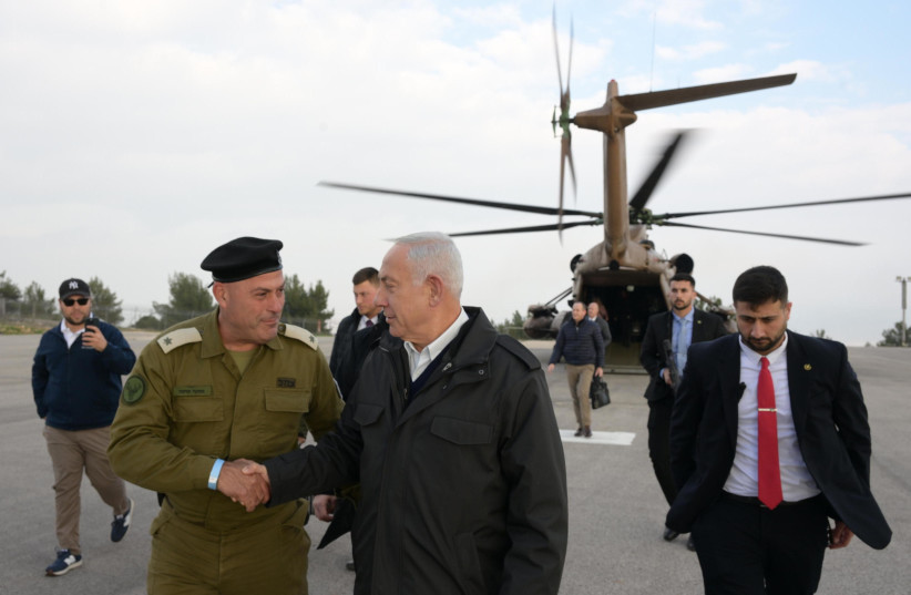  Israeli Prime Minister Benjamin Netanyahu is seen visiting IDF's Northern Command, on January 10, 2023. (photo credit: AMOS BEN GERSHOM/GPO)