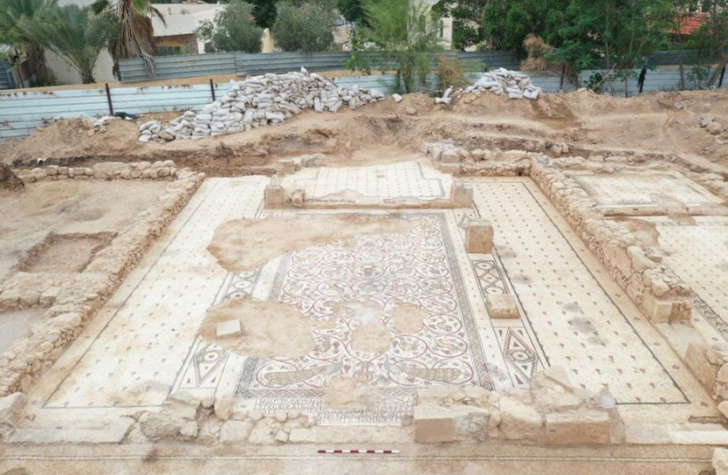  The well-preserved mosaic floor of an ancient Byzantine church found near Jericho, in Israel's West Bank. (photo credit: COGAT SPOKESPERSON'S UNIT)