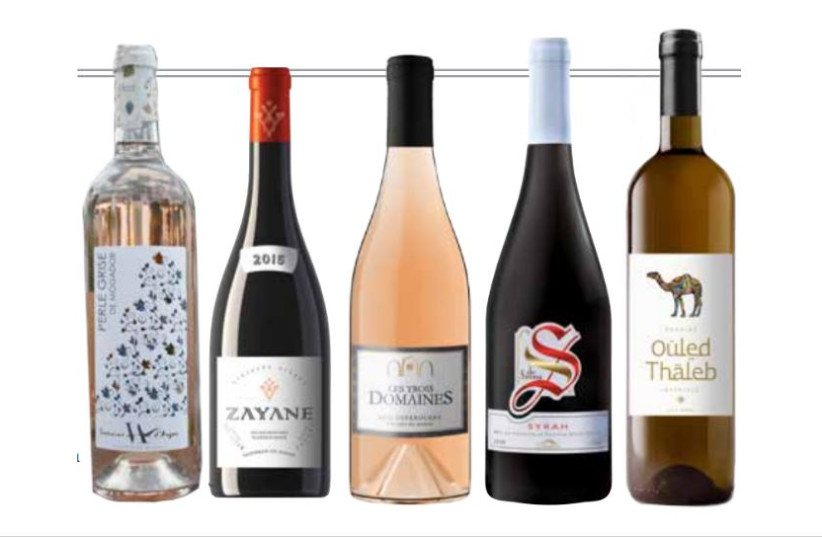  MOST FAMOUS Moroccan wines abroad are their roses, or Gris de Gris wines; at L, an example from the Le Val d’Argan near Essaouira. (From second L) Some Moroccan wines in Israel: Zayane; Les Trois Domaines Gris; S de Siroua Rouge; Ouled Thaleb Blanc. (credit: Le Val d’Argan, Wineries mentioned)