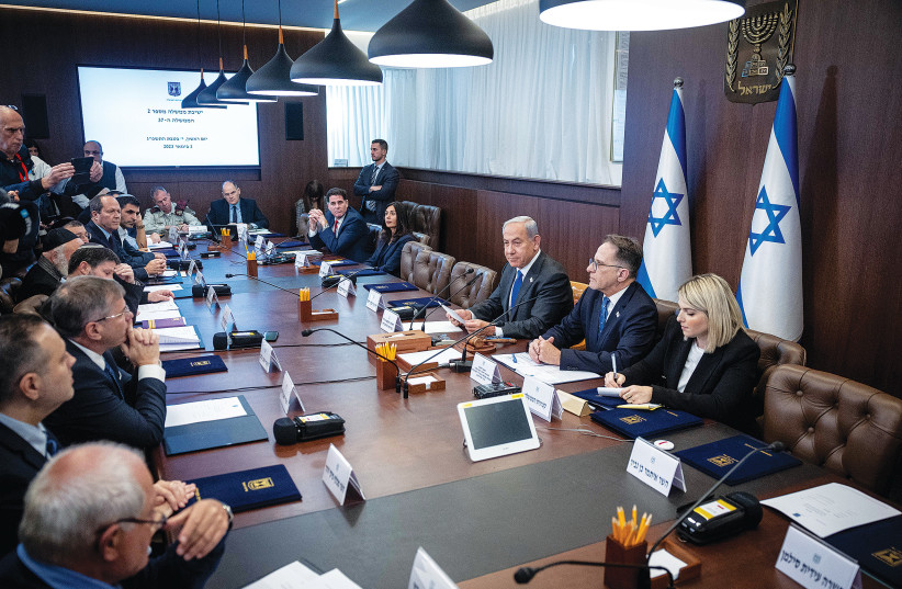  PRIME MINISTER Benjamin Netanyahu leads a cabinet meeting last week in Jerusalem. (photo credit: YONATAN SINDEL/FLASH90)