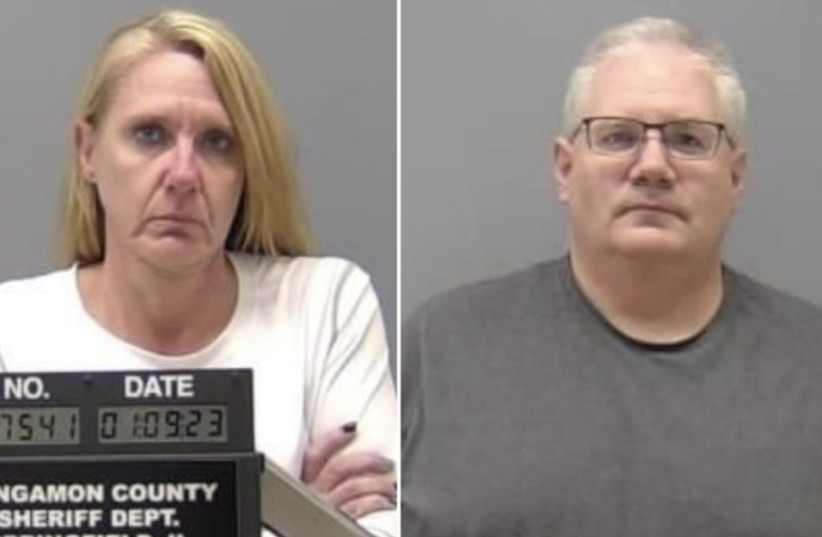 Paramedics Peggy Finley, left, and Peter Cadigan, right, are facing murder charges in Illinois after a patient died of positional asphyxiation shortly after he was taken to a hospital in December, according to court documents. (credit: Sangamon County Sheriff Dept)