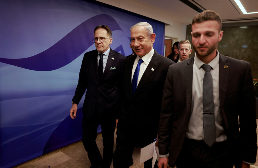  Israeli Prime Minister Benjamin Netanyahu, arrives for a weekly cabinet meeting at the Prime Minister's Office in Jerusalem, on January 15, 2023.  (credit: MENAHEM KAHANA/POOL VIA REUTERS)