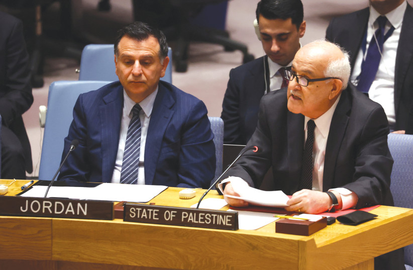  RIYAD MANSOUR, permanent observer of Palestine to the United Nations, addresses the Security Council in a meeting held after National Security Minister Itamar Ben-Gvir visited the Temple Mount, earlier this month (photo credit: Mike Segar/Reuters)