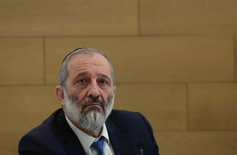  Arye Deri at a meeting of the Health care basket committee, at the Sheba Medical Center in Ramat Gan, on January 18, 2023 (credit: TOMER NEUBERG/FLASH90)
