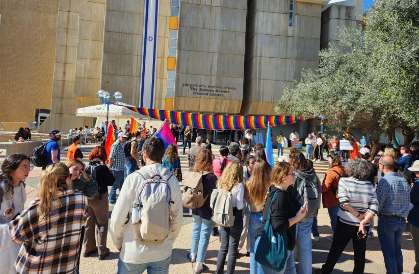  Students and faculty demonstrate in support of the LGBTQ+ community at Ben-Gurion University on January 18, 2023.  (credit: YUVAL BAGNO)