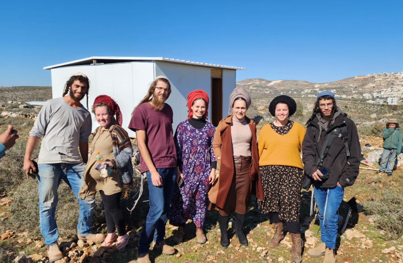 Otzma Yehudit MK Limor Son Har-Melech withIsraelis who set up new illegal West Bank outpost in memory of Rabbi Drukman (credit: MK LIMOR SON HAR-MELECH'S OFFICE)
