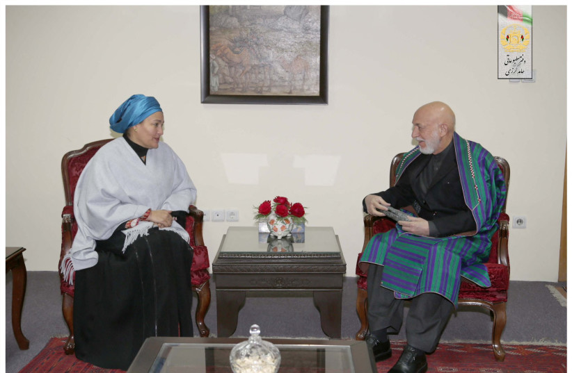  United Nations Deputy Secretary-General Amina Mohammed meets with former Afghan President Hamid Karzai, in Kabul, Afghanistan. (credit: Hamid Karzai via Twitter/Handout via REUTERS)