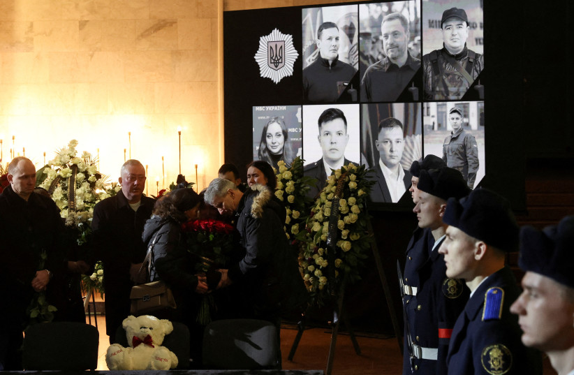 Memorial ceremony for Ukrainian interior minister, his deputy and officials who died in helicopter crash (photo credit: REUTERS)