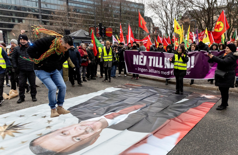  Demonstration against Turkish President Recep Tayyip Erdogan and Sweden’s NATO bid, in Stockholm (photo credit: REUTERS)