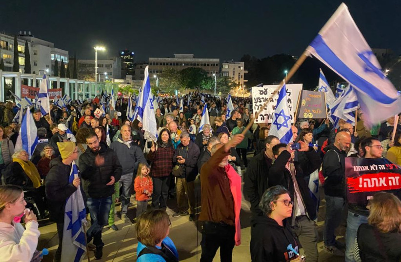  Thousands gather in Tel Aviv to protest against the government's proposed judicial reforms. (credit: AVSHALOM SASSONI/MAARIV)