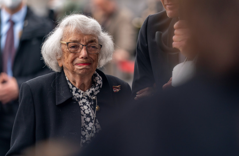  Holocaust Survivor Margot Friedlander reacts after speaking at a ceremony attended by U.S. Secretary of State Antony Blinken and German Minister of Foreign Affairs Heiko Maas at the Memorial to the Murdered Jews of Europe in Berlin, Germany June 24, 2021 (credit: ANDREW HARNIK/POOL VIA REUTERS)