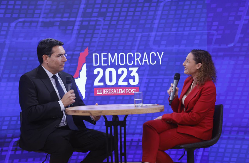  MK Danny Danon in conversation with Maayan Jaffe-Hoffman at the Democracy 2023 conference. (credit: MARC ISRAEL SELLEM)